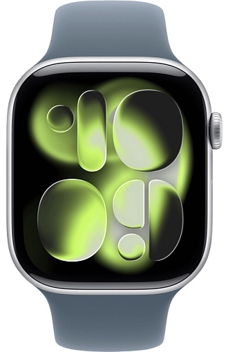 Apple Watch Series 11 46 мм, серебристый, ремешок темно-синего цвета, размер M/L